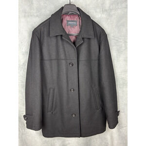 London Fog Collection Wool Pea Coat Mens Large Black Insulated